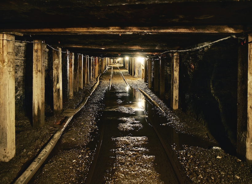 Rail tracks within 1,500 feet of underground passages at the Beckley Exhibition Coal Mine. Original image from Carol M. Highsmith’s America, Library of Congress collection. Digitally enhanced by rawpixel.